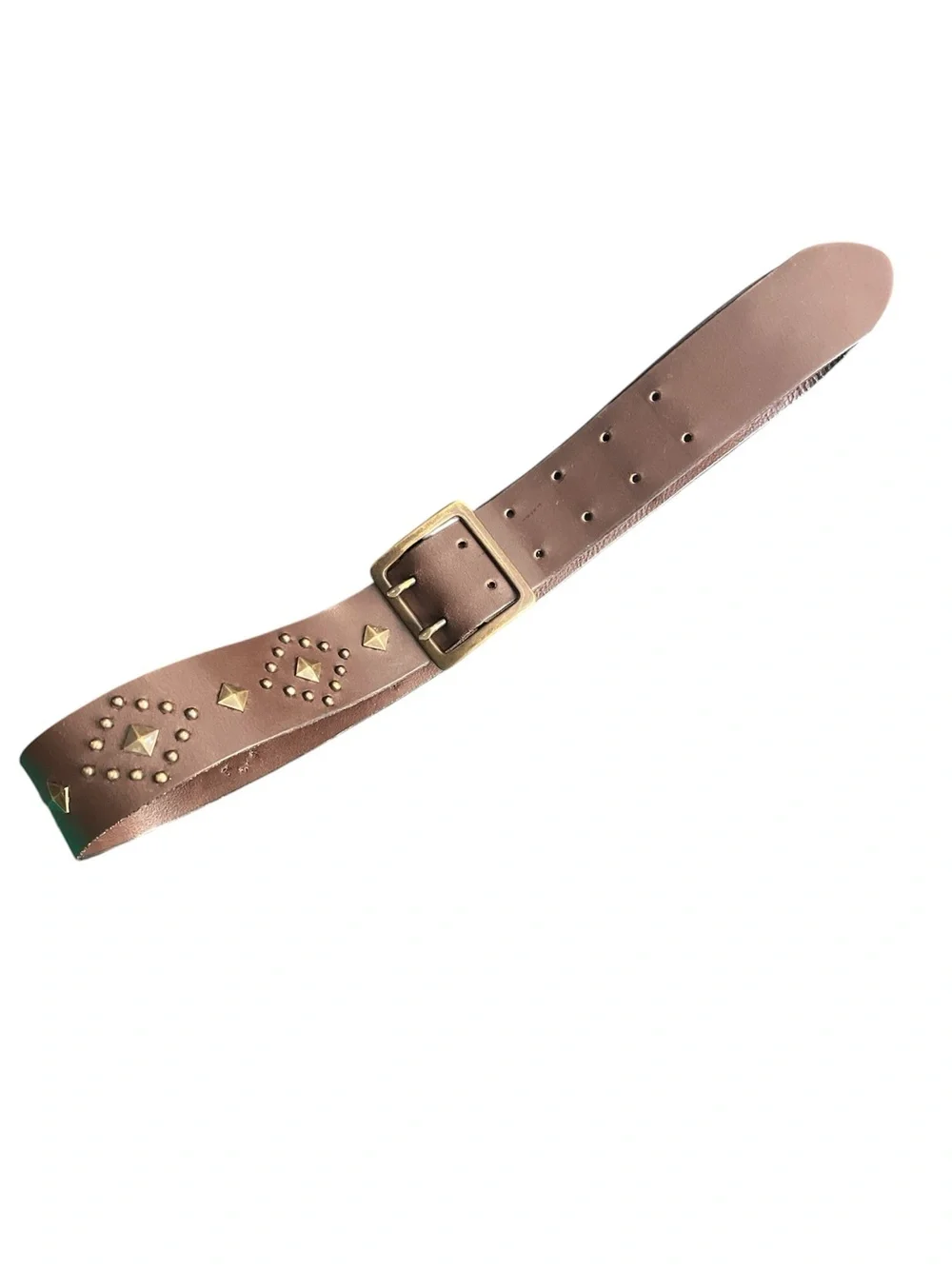 GAP 1990s Brown Leather Made in USA Studded Belt with Brass Accents Medium